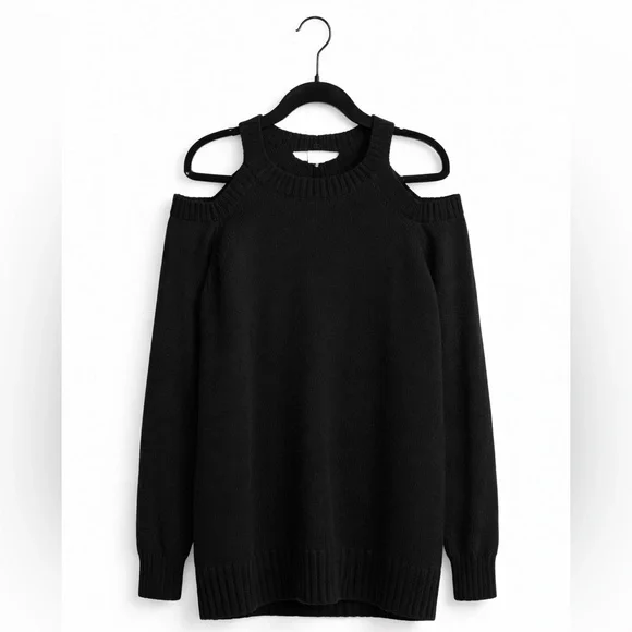Anthropologie Black Cold Shoulder Cable Knit Sweater – Size M - Picture 5 of 7